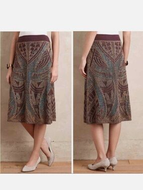 Anthropologie Cecilia Prado Lumi midi knit skirt shimmer boho artsy indie -M
